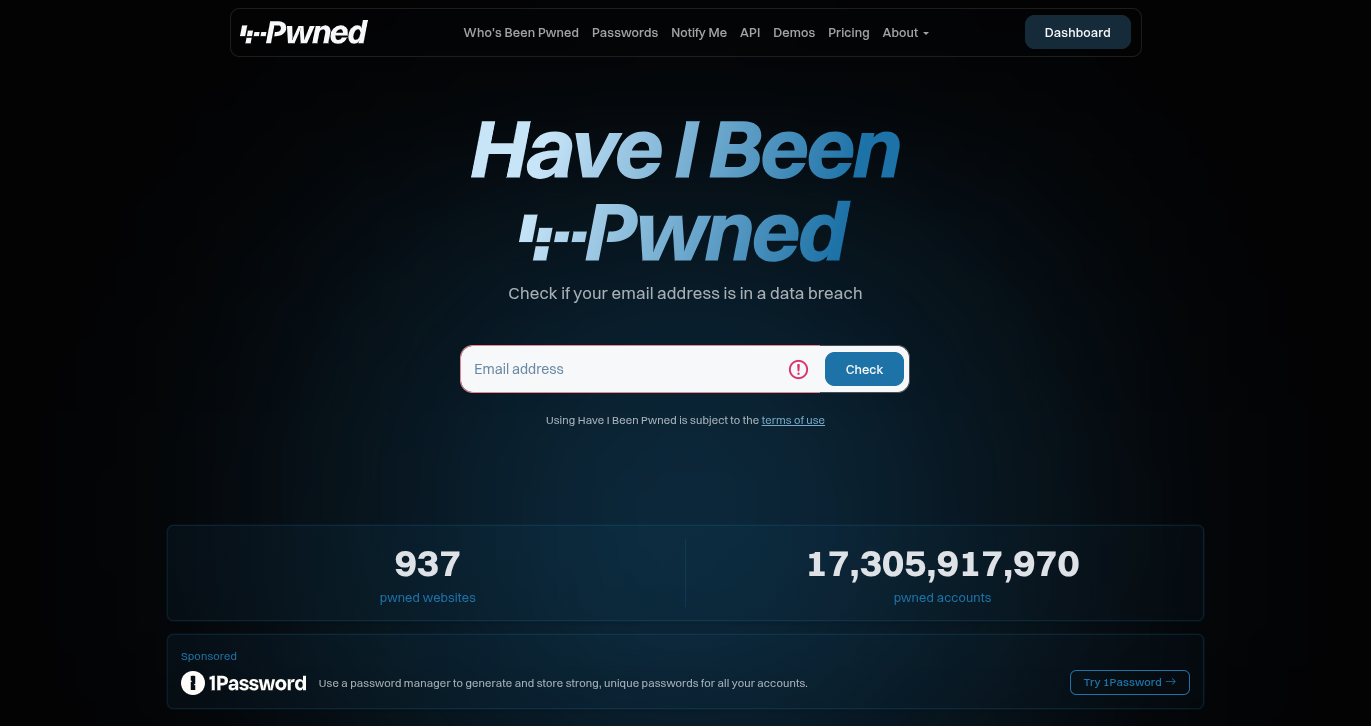 Have I Been Pwned トップページ
